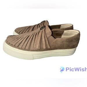Unbridled by Ariat Mila Fringe Suede Taupe Slip-on Sneakers, Size 7